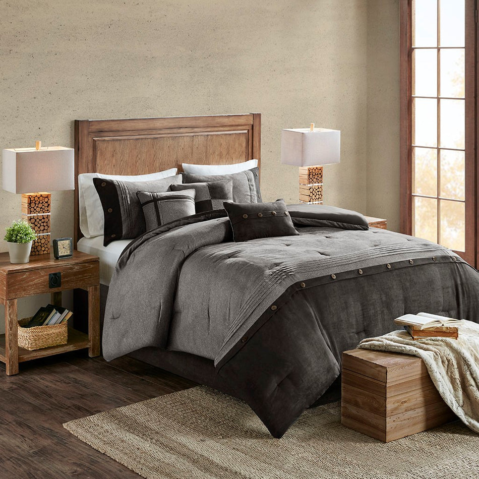 Madison Park Boone 7 Piece Faux Suede Comforter Set - Grey - Queen Size