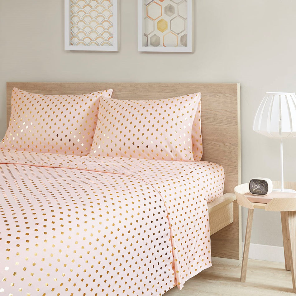 Metallic Dot Printed Sheet Set - Blush / Gold - Queen Size