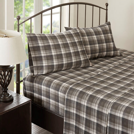 Woolrich Cotton Flannel Sheet Set - Brown Plaid  - King Size Shop Online & Save - expresshomedirectr.com