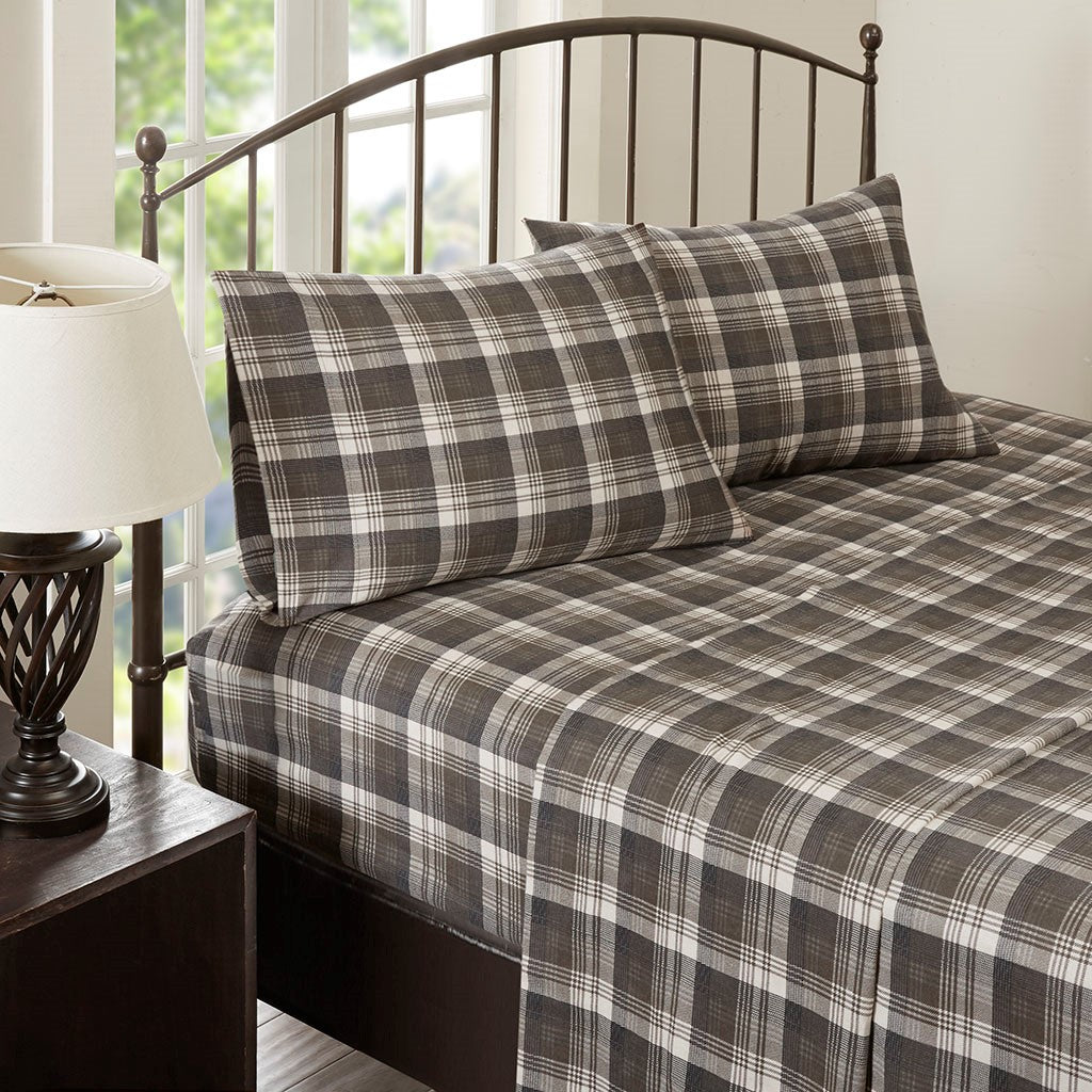 Woolrich Cotton Flannel Sheet Set - Brown Plaid  - Queen Size Shop Online & Save - expresshomedirectr.com