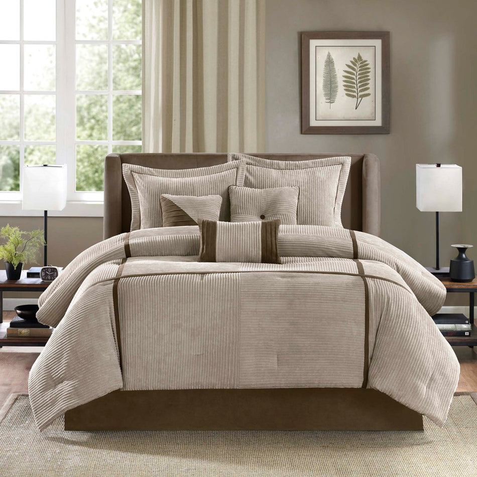 Dallas 7 Piece Comforter Set - Taupe - Queen Size