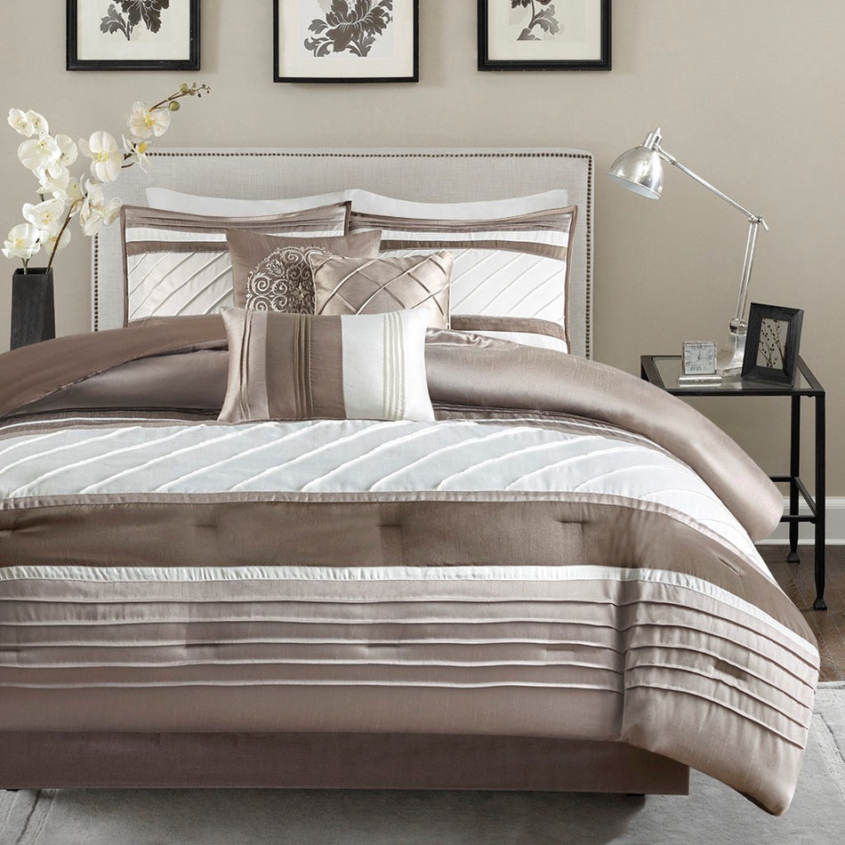 Blaire 7 Piece Comforter Set - Tan - Queen Size