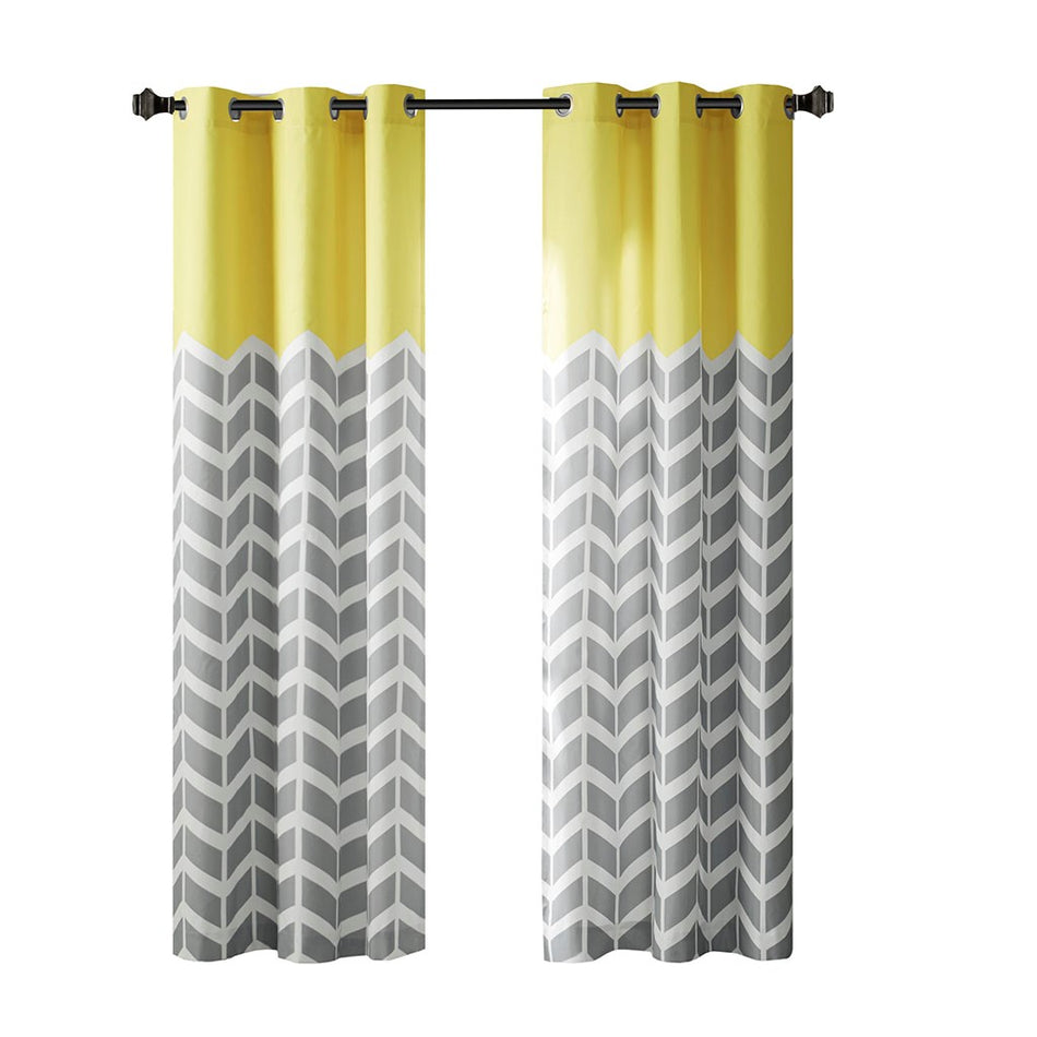 Alex Chevron Printed Room Darkening Grommet Top Panel Pair - Yellow - 42x63"