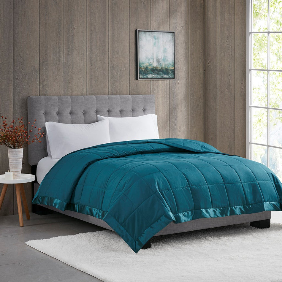 Madison Park Windom Lightweight Down Alternative Blanket with Satin Trim - Teal - Twin Size