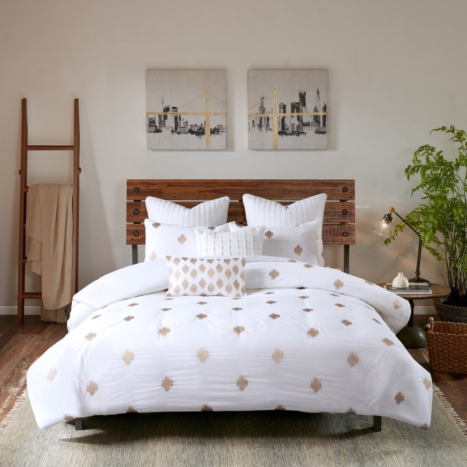 Stella Dot 3 Piece Cotton Percale Duvet Cover Mini Set - Copper - Full Size / Queen Size