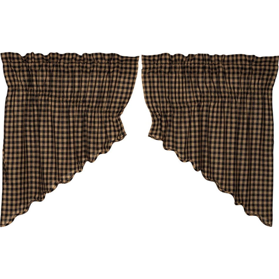 Mayflower Market Black Check Scalloped Prairie Swag Set of 2 36x36x18 By VHC Brands