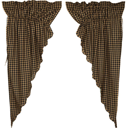 Mayflower Market Black Check Scalloped Prairie Short Panel Set of 2 63x36x18 By VHC Brands