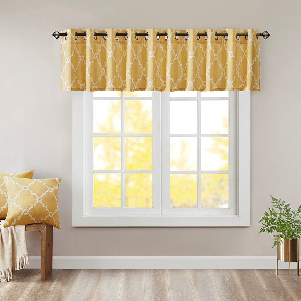 Madison Park Saratoga Fretwork Print Grommet Top Window Valance - Yellow - 50x18"