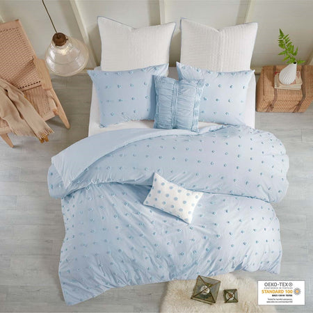 Urban Habitat Brooklyn Cotton Jacquard Duvet Cover Set - Blue - Full Size / Queen Size