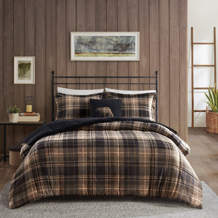 Woolrich Alton Plush to Sherpa Down Alternative Comforter Set - Brown / Black  - Full Size / Queen Size Shop Online & Save - expresshomedirectr.com