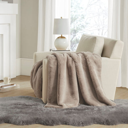 Madison Park Bristol Solid Premium Faux Fur Throw - Tan - 50x60"