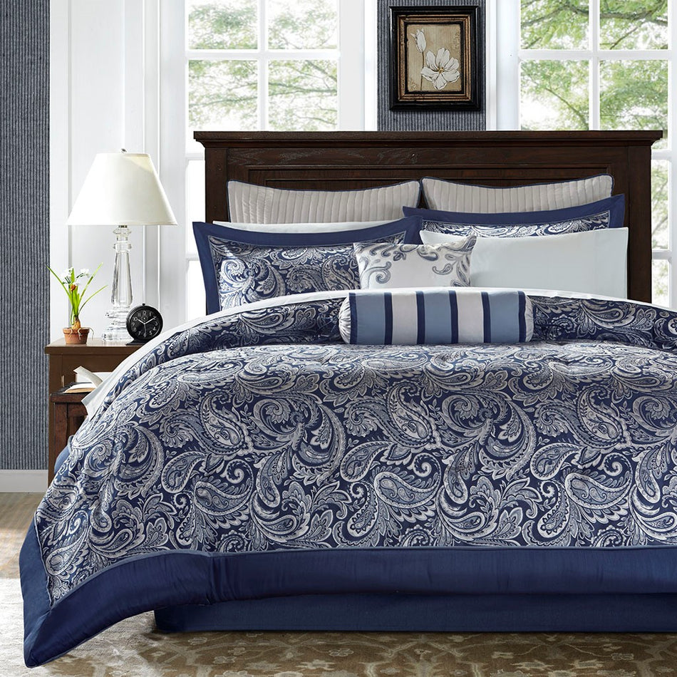 Aubrey 12 Piece Complete Bed Set - Navy - King Size