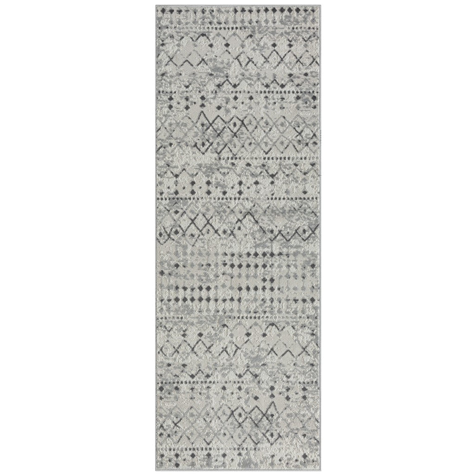 Hannah Moroccan Global Woven Area Rug - Light Grey / Cream - 3x8' Runner