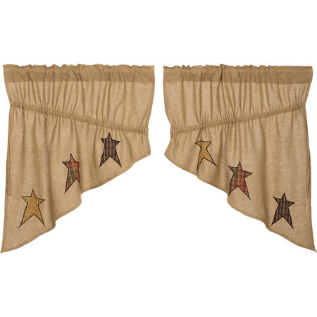 Mayflower Market Stratton Burlap Applique Star Prairie Swag Set of 2 36x36x18 By VHC Brands