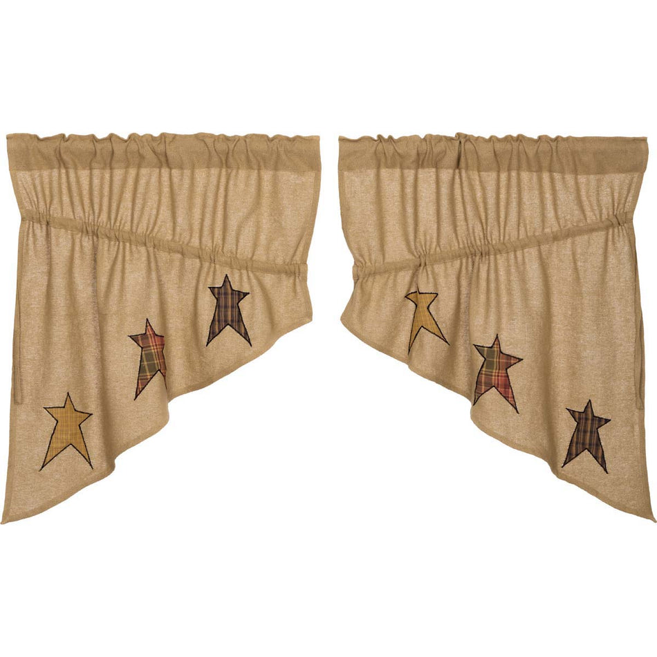 Mayflower Market Stratton Burlap Applique Star Prairie Swag Set of 2 36x36x18 By VHC Brands