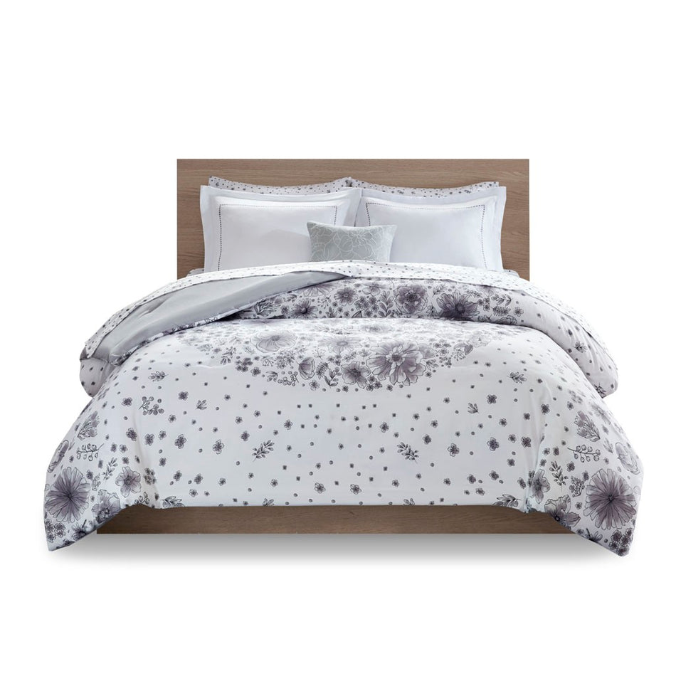 Emma Medallion Comforter Set with Bed Sheets - Grey - Full Size