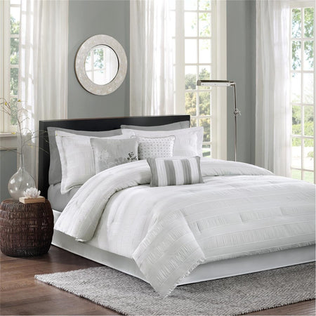 Madison Park Hampton 7 Piece Comforter Set - White - King Size