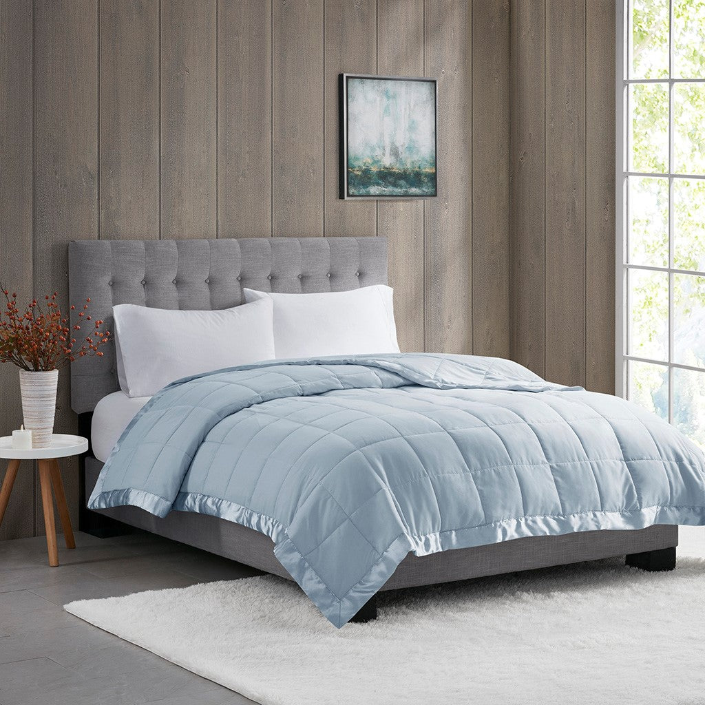 Madison Park Windom Lightweight Down Alternative Blanket with Satin Trim - Blue - Full Size / Queen Size