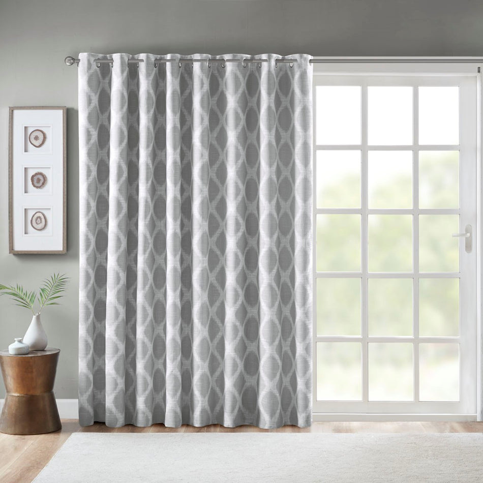 SunSmart Blakesly Printed Ikat Blackout Patio Curtain - Grey - 100x84"