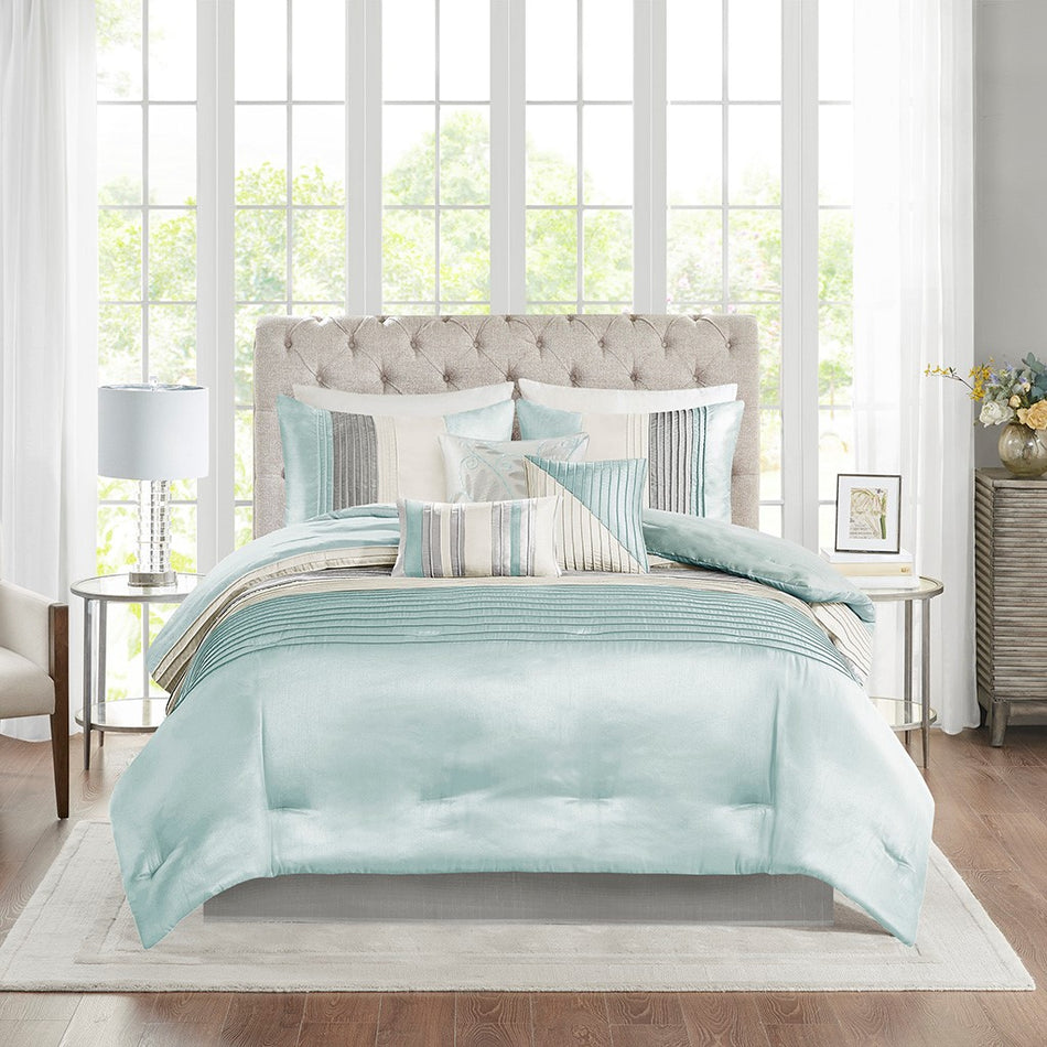 Amherst 7 Piece Comforter Set - Aqua - King Size