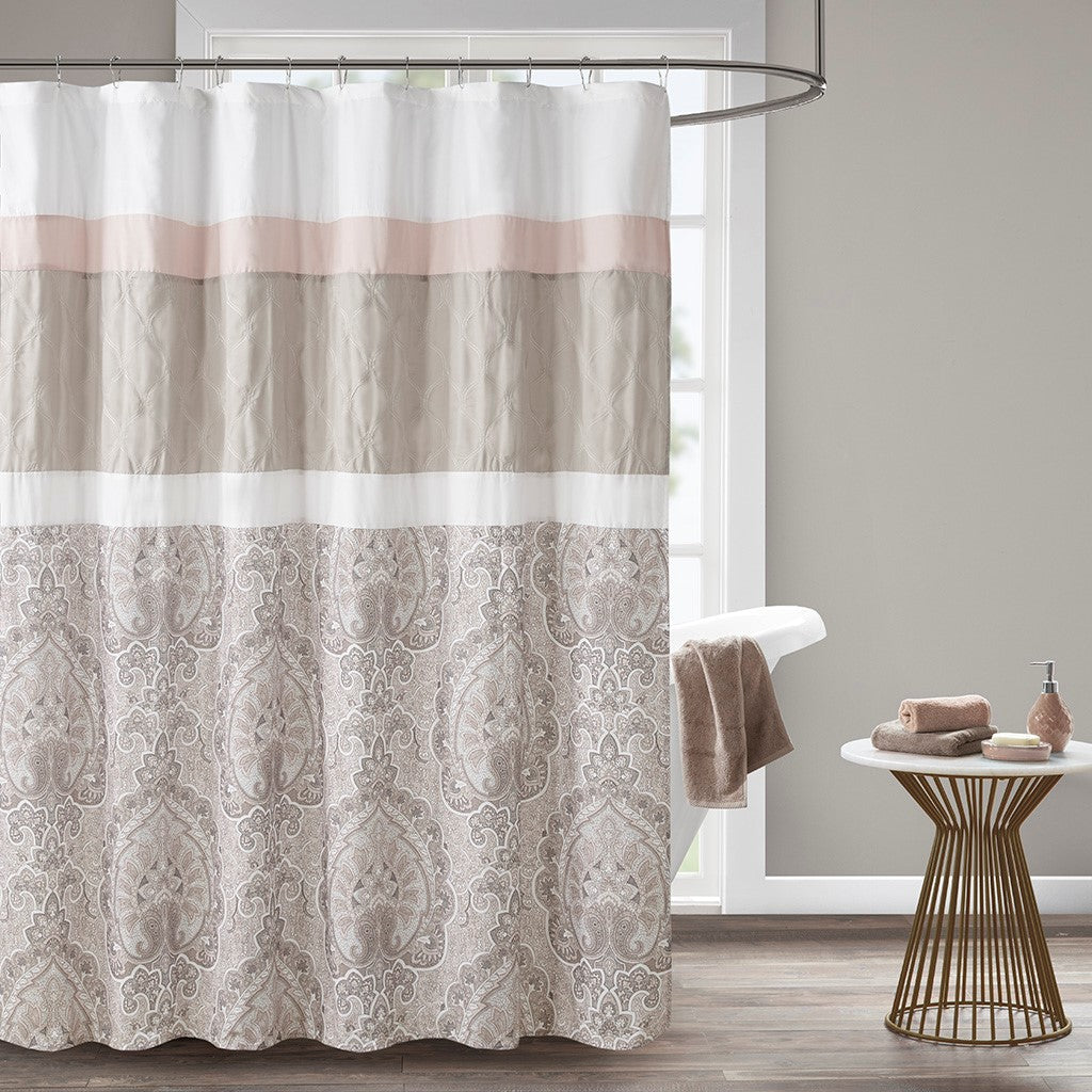 510 Design Shawnee Printed and Embroidered Shower Curtain - Blush - 72x72"