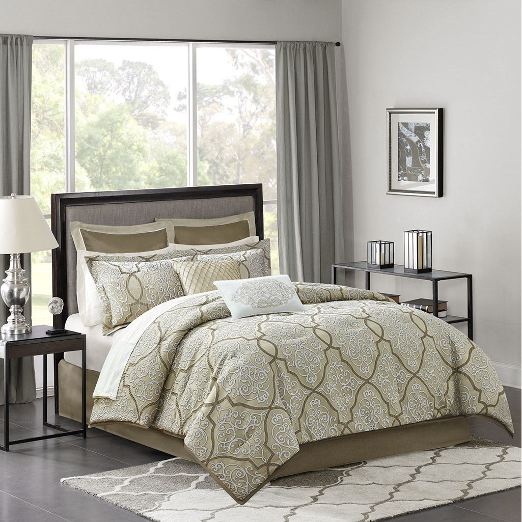 Madison Park Lavine 12 Piece Complete Bed Set - Gold - Cal King Size