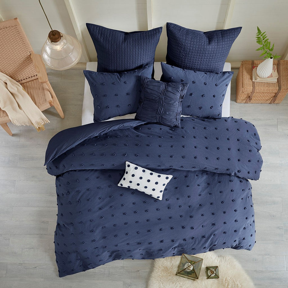 Urban Habitat Brooklyn Cotton Jacquard Duvet Cover Set - Indigo Blue - Full Size / Queen Size