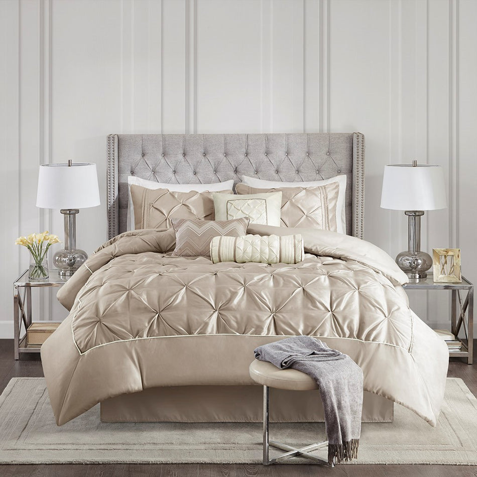 Laurel 7 Piece Tufted Comforter Set - Taupe - King Size