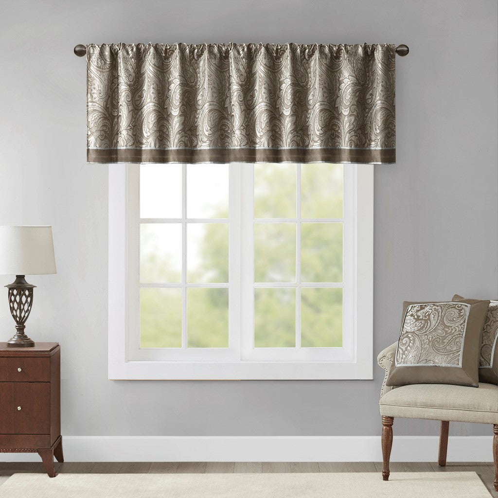 Madison Park Aubrey Jacquard Window Valance - Blue / Brown - 50x18"