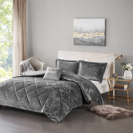 Intelligent Design Felicia Velvet Duvet Cover Set - Grey - Twin Size / Twin XL Size