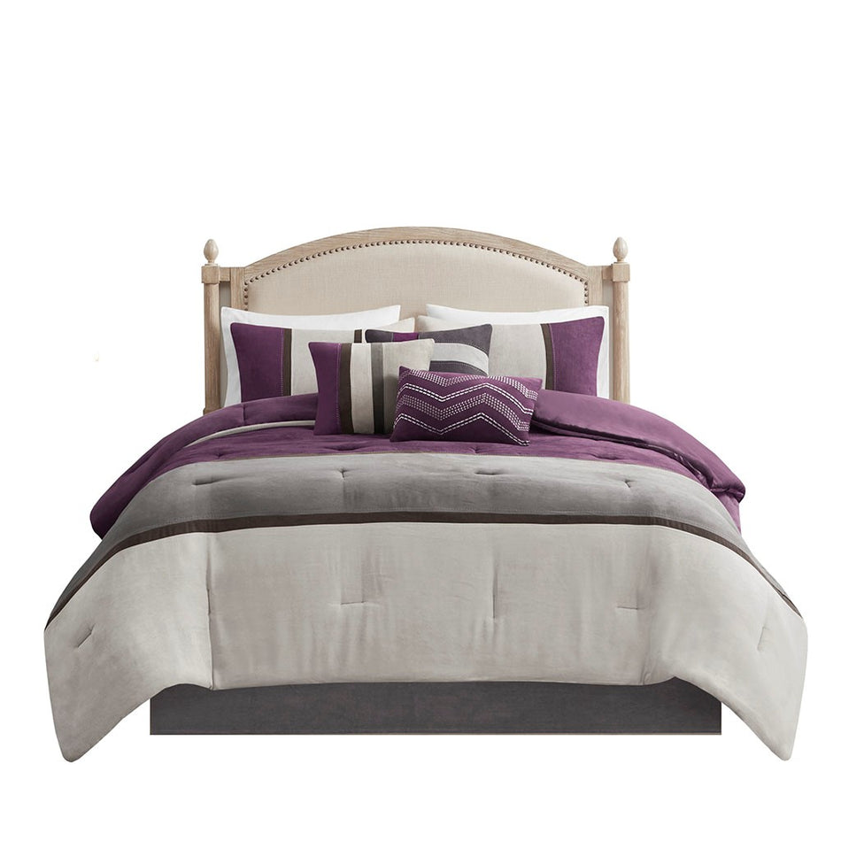 Palisades 7 Piece Faux Suede Comforter Set - Purple - Cal King Size