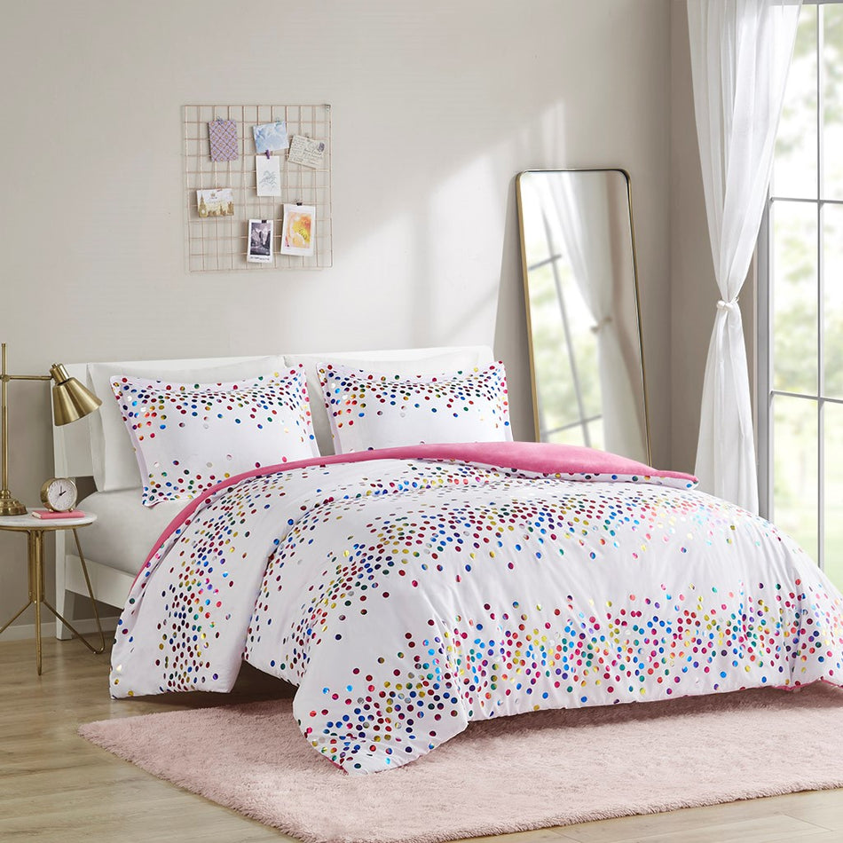 Intelligent Design Janie Rainbow Iridescent Metallic Dot Duvet Cover Set
 - White - Twin/Twin XL - ID12-2182