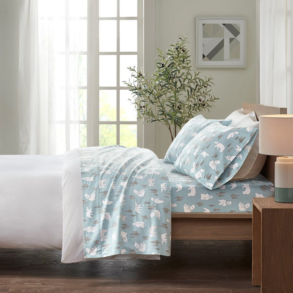 True North by Sleep Philosophy Cozy Cotton Flannel Printed Sheet Set - Blue Polar Bears  - Queen Size Shop Online & Save - expresshomedirectr.com