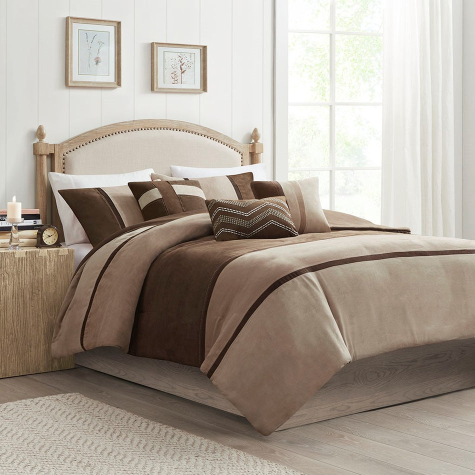 Palisades 6 Piece Faux Suede Duvet Set - Brown - Full Size / Queen Size