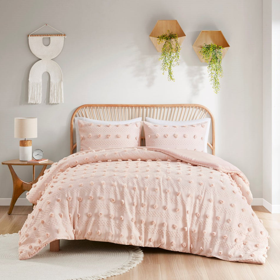 Intelligent Design  Lucy Clip Jacquard Duvet Cover Set - Pink  - Twin Size / Twin XL Size Shop Online & Save - expresshomedirectr.com