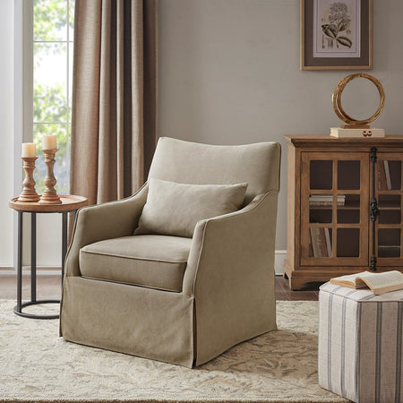 Martha Stewart London Skirted Swivel Chair - Tan 