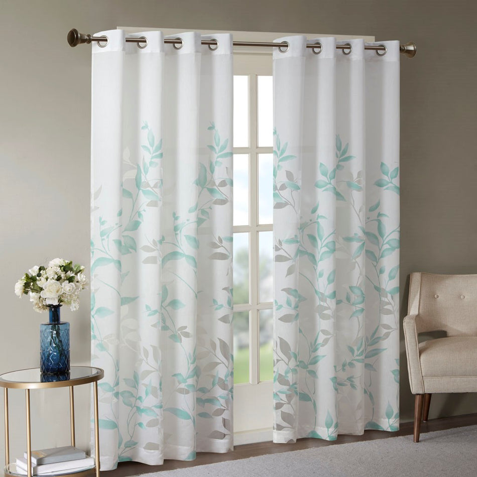 Cecily Burnout Printed Window Panel - Aqua - 84" Panel