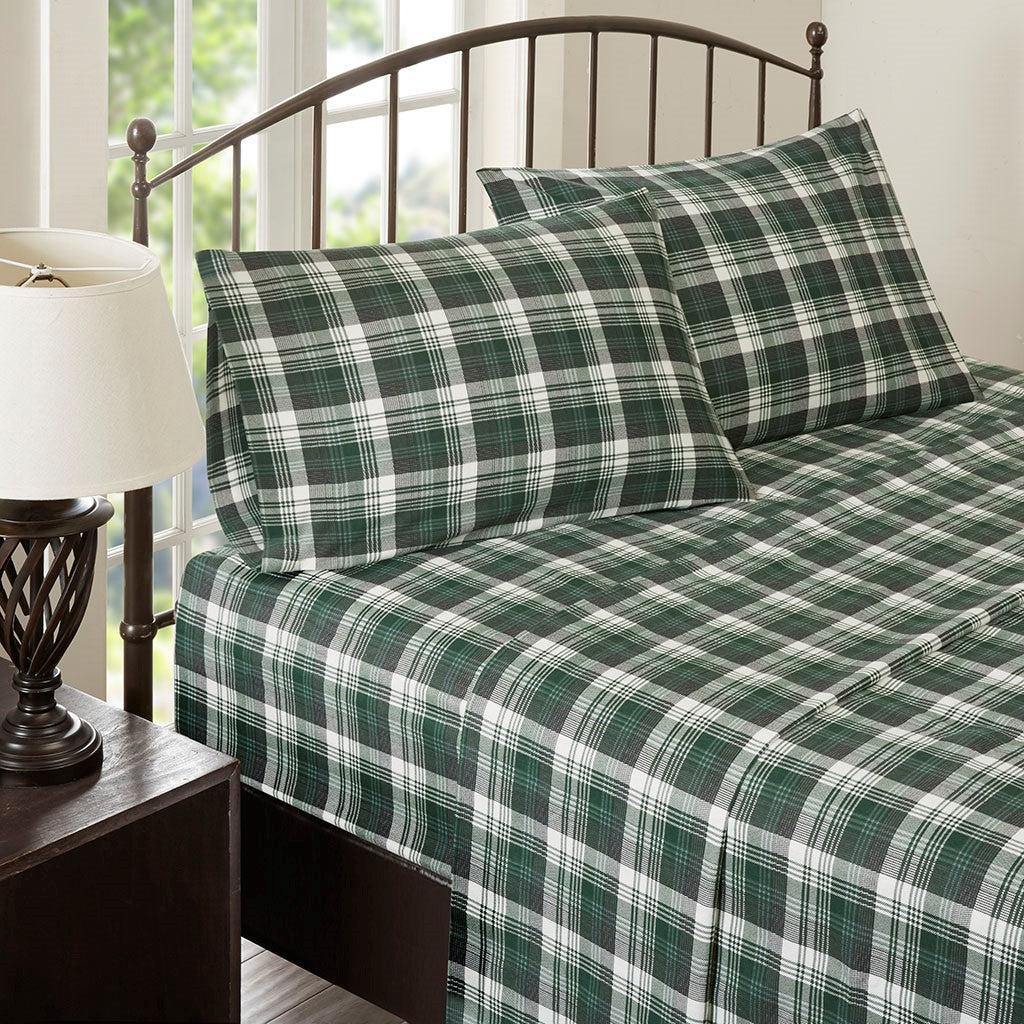 Woolrich Cotton Flannel Sheet Set - Green Plaid  - Queen Size Shop Online & Save - expresshomedirectr.com