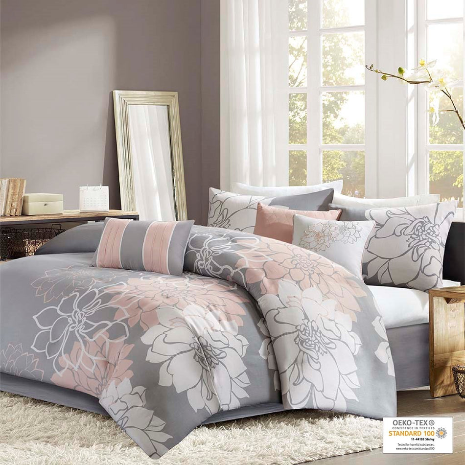 Madison Park Lola Comforter Set - Grey / Blush - King Size