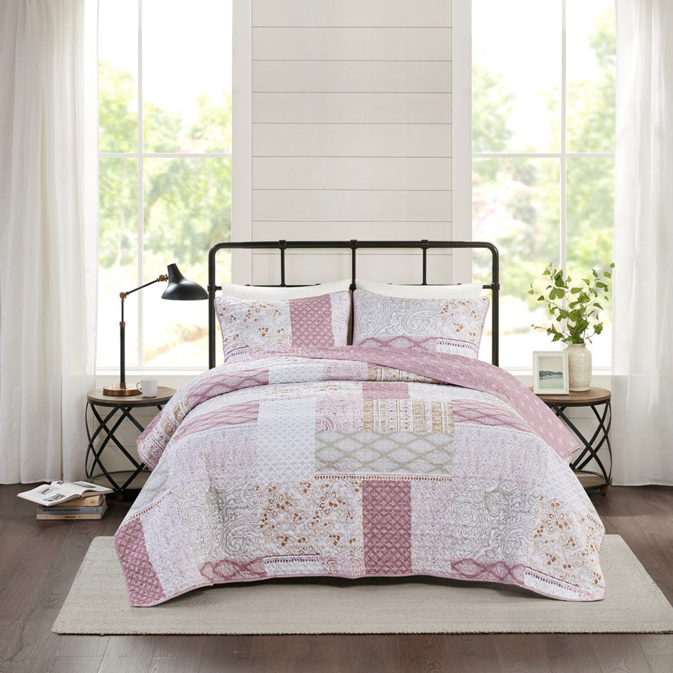 Madison Park Cassel 3 Piece Reversible Microfiber Quilt Set - Mauve  - King Size / Cal King Size Shop Online & Save - expresshomedirectr.com