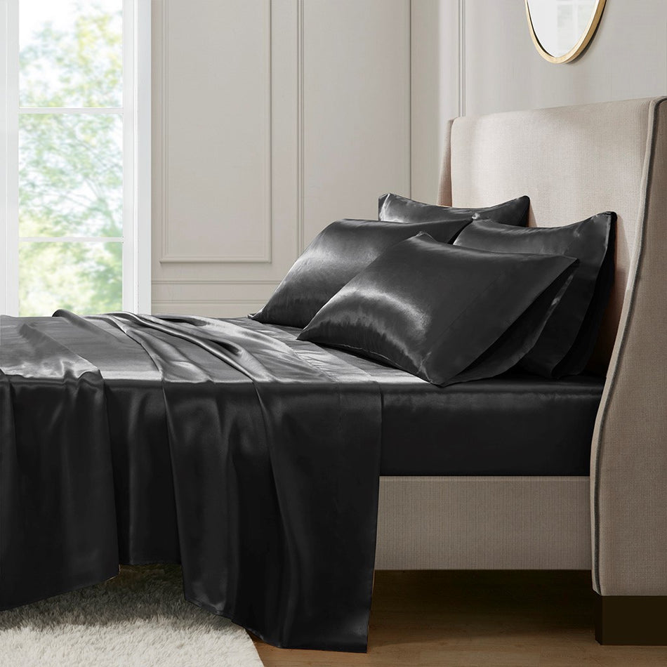 Satin Luxury 6 PC Sheet Set - Black - Queen Size