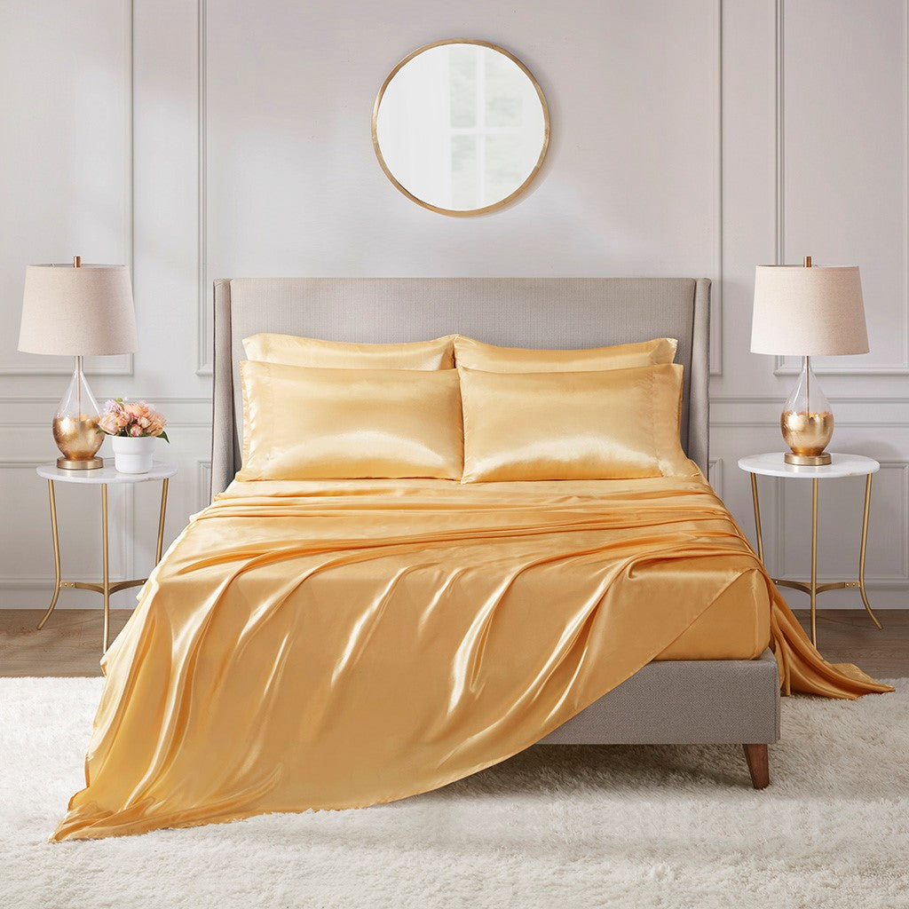 Madison Park Essentials Satin Luxury 6 PC Sheet Set - Gold - Full Size