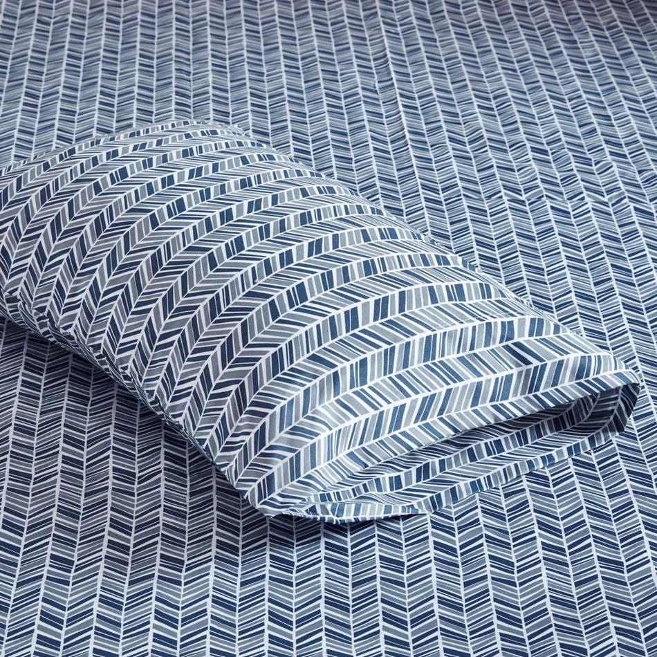 Chevron Printed Microfiber Sheet Set - Navy - King Size