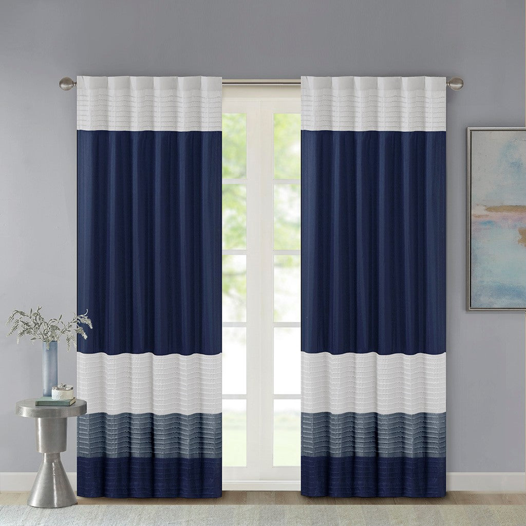 Madison Park Amherst Polyoni Pintuck Window Panel - Navy - 84" Panel