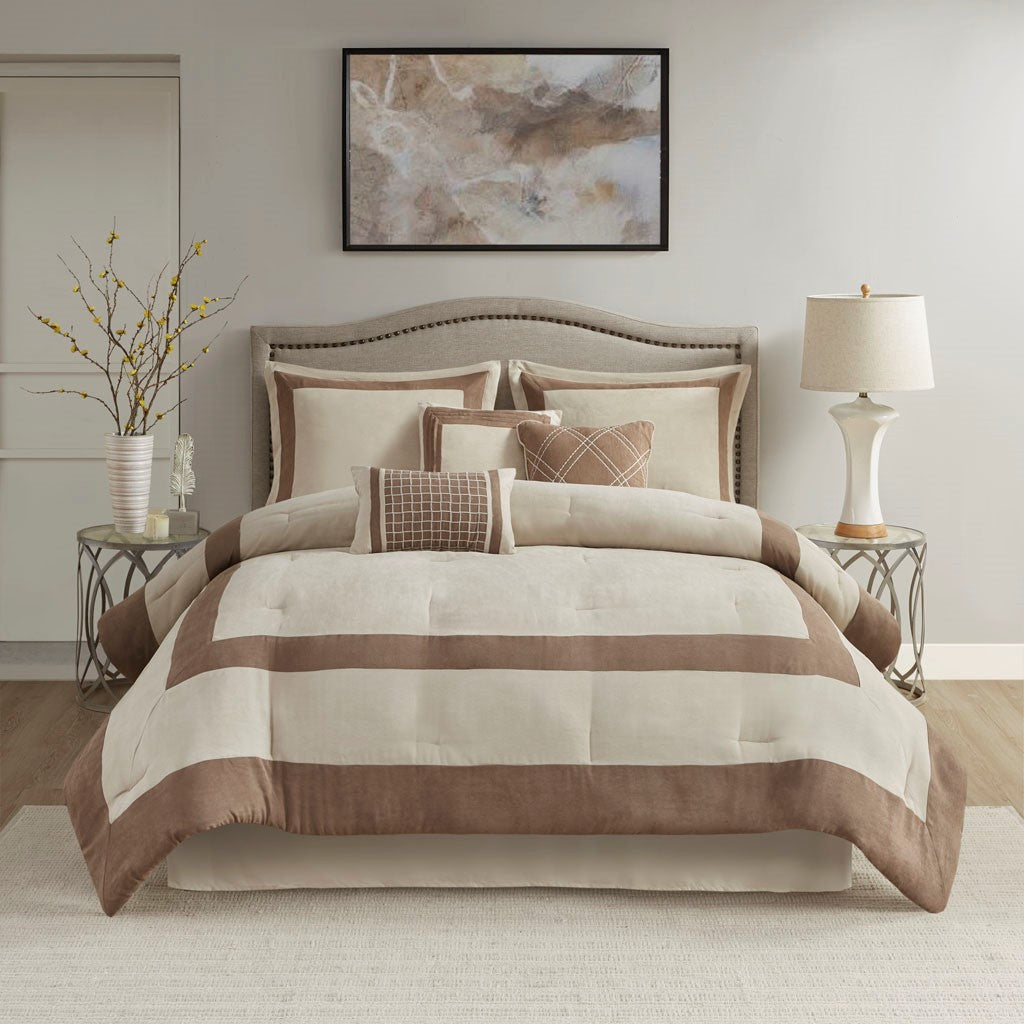 Madison Park Dax 7 Piece Microsuede Comforter Set - Tan - King Size