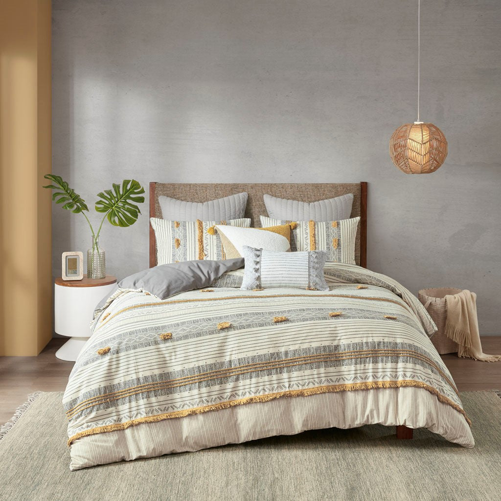 INK+IVY Cody 3 Piece Cotton Comforter Set - Gray / Yellow  - Full Size / Queen Size Shop Online & Save - expresshomedirectr.com