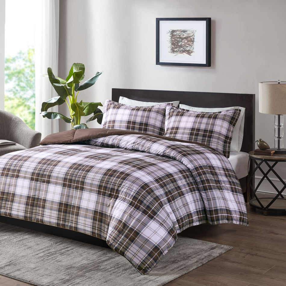 Madison Park Essentials Parkston 3M Scotchgard Down Alternative All Season Comforter Set - Brown - King Size / Cal King Size