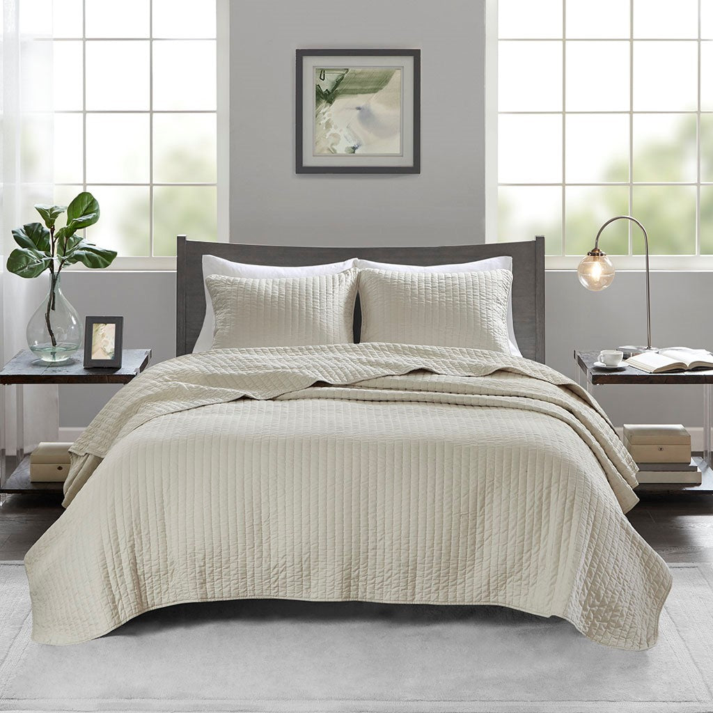 Madison Park Keaton 3 Piece Quilt Set - Cream  - Full Size / Queen Size Shop Online & Save - expresshomedirectr.com