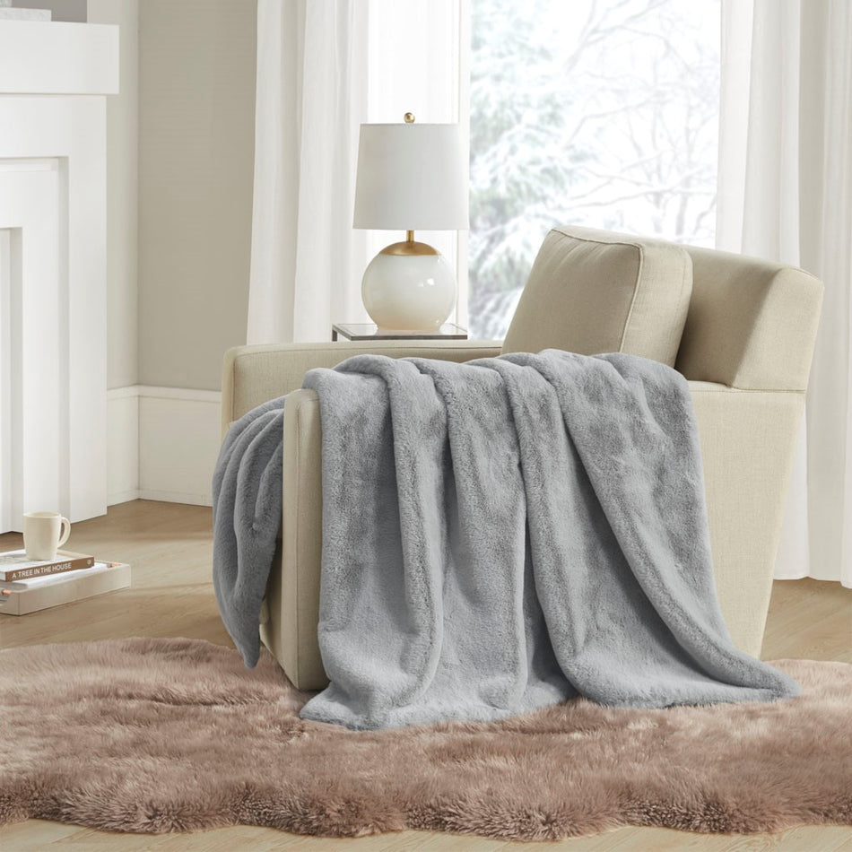 Madison Park Bristol Solid Premium Faux Fur Throw - Grey - 50x60"