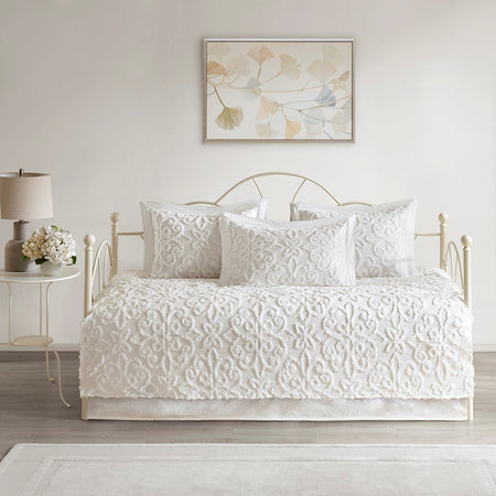 Madison Park Sabrina 5 Piece Tufted Cotton Chenille Daybed Set - Off White  - Daybed Size - 39" x 75" Shop Online & Save - expresshomedirectr.com